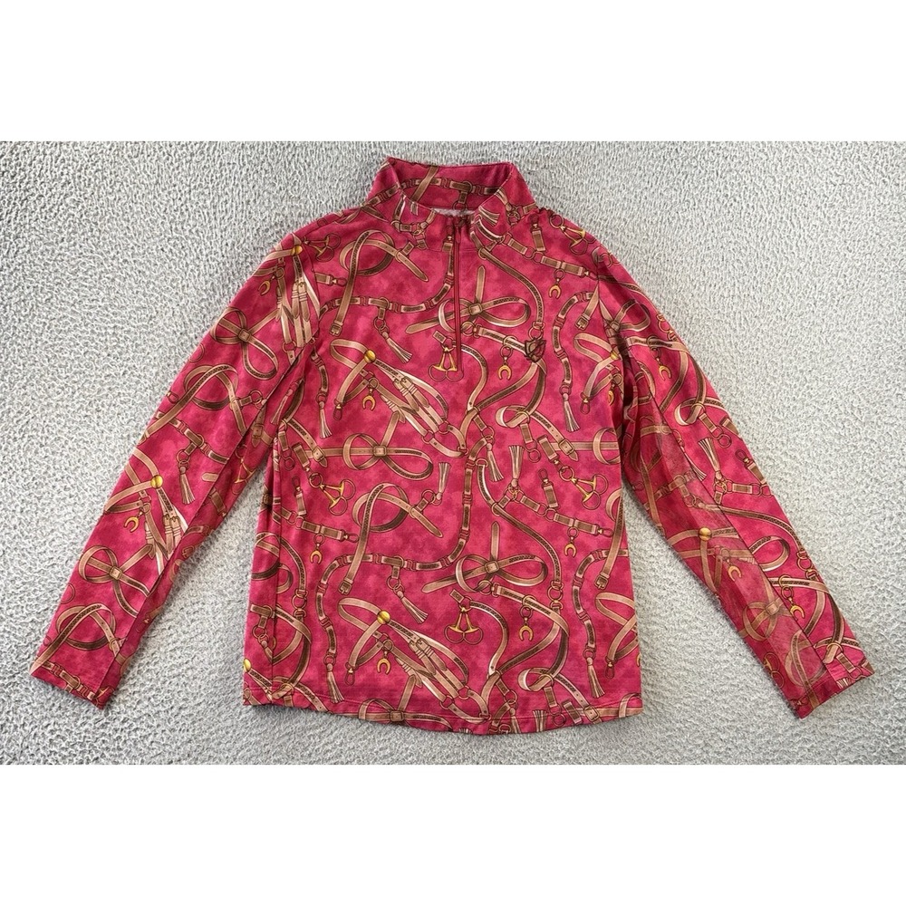IBKUL 1/4 Zip Sun Shirt Womens M Pink Equestrian Horse Bit UPF 50+ Pickleball